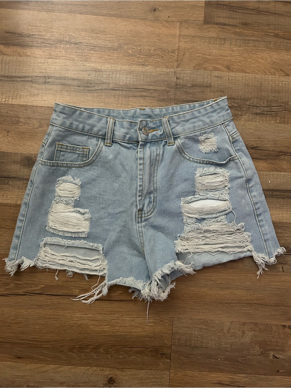 SHEIN Light Blue Ripped High-Waist Denim Shorts